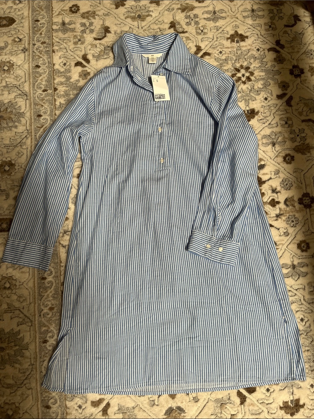 H&M Blue and White Striped Casual Shirt Dress